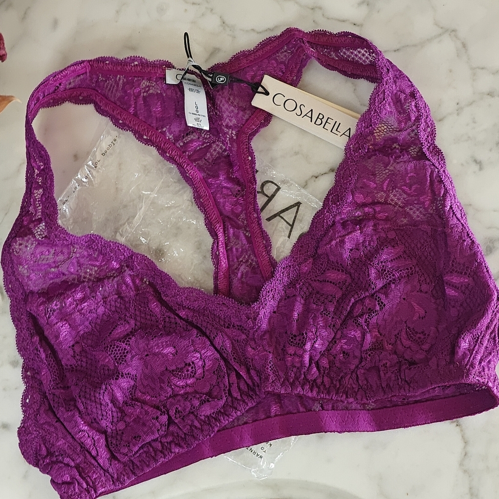 Cosabella Never Say Never Racie Lace Racerback Bralette in Swiss Beet | Large - Picture 2 of 9